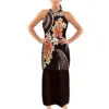 Hawaiian Plumeria Flower Print Halter Neckband Puletasi Custom Sleeveless Top Skirts Set Polynesian Plus Size Womens Dresses 7XL