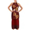 Hawaiian Plumeria Flower Print Halter Neckband Puletasi Custom Sleeveless Top Skirts Set Polynesian Plus Size Womens Dresses 7XL