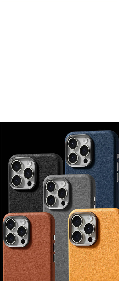 Luxury Alloy Lens Frame Business PU Leather Case For iPhone 17 16 Pro Max 15 14 Pro For Magsafe Magnetic Wireless Charge Cover