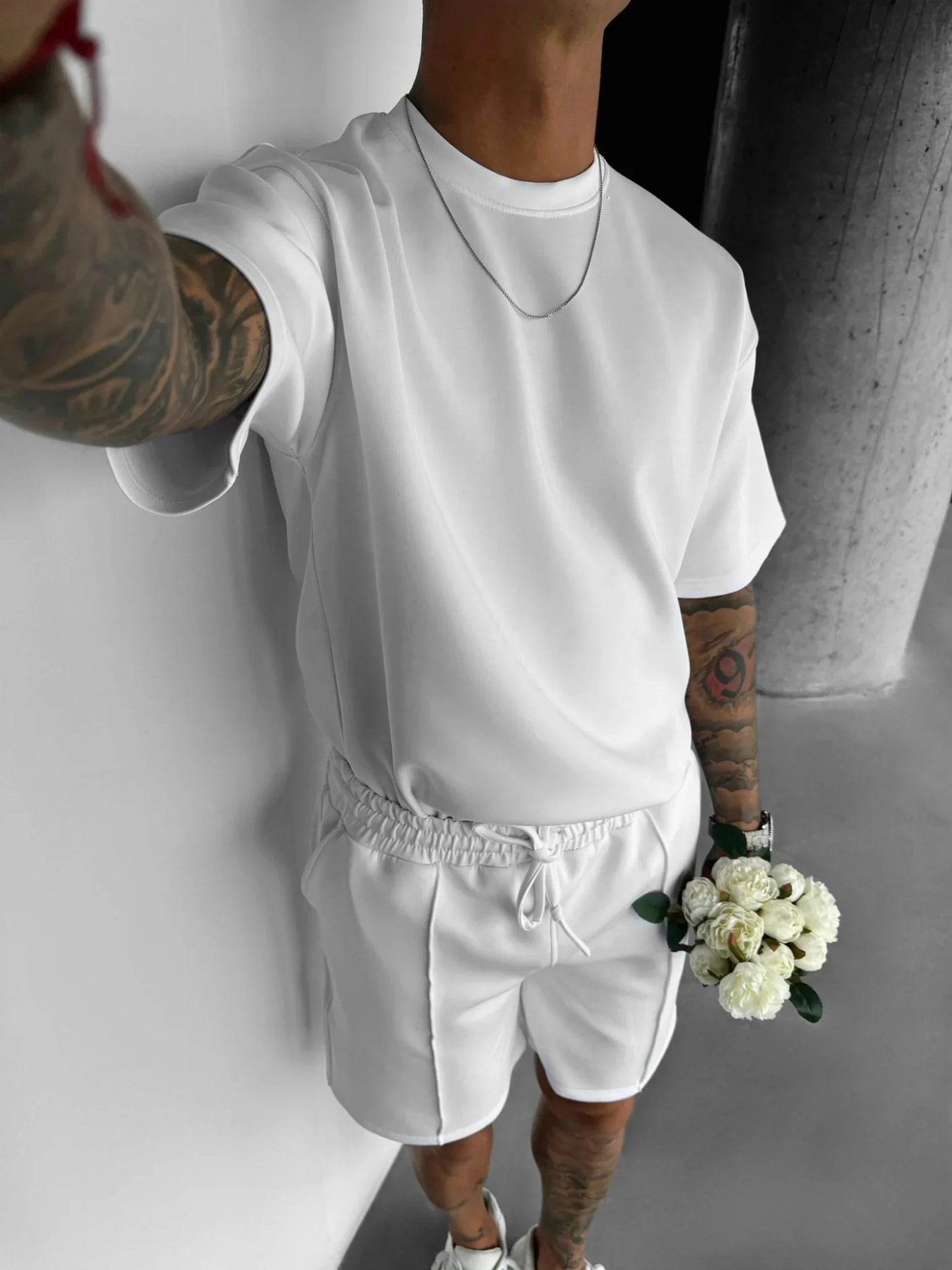 Men 2025 summer fashion sports design sense simple casual solid color quick drying short-sleeved T-shirt trend clothes