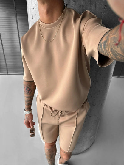 Men 2025 summer fashion sports design sense simple casual solid color quick drying short-sleeved T-shirt trend clothes