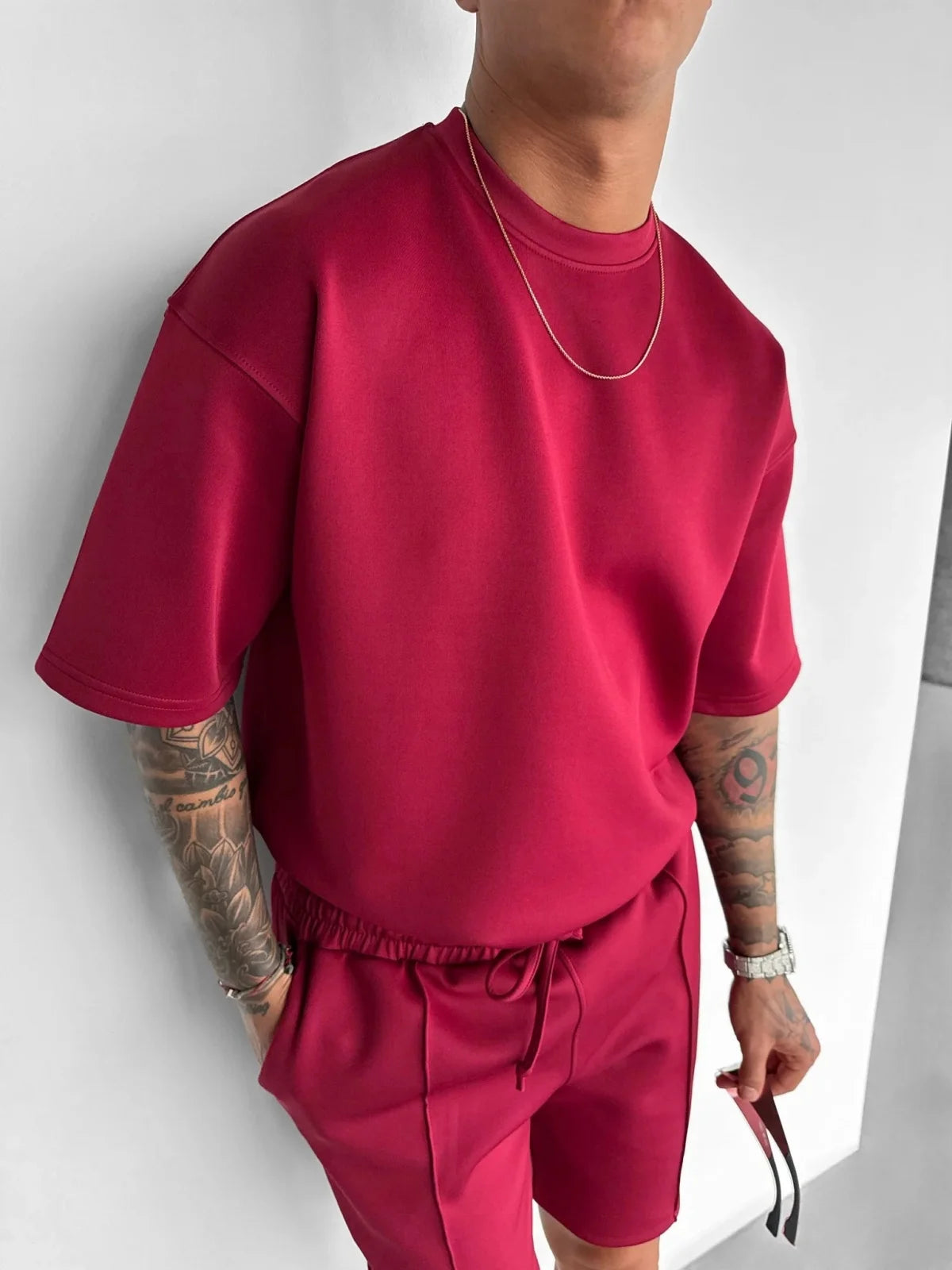 Men 2025 summer fashion sports design sense simple casual solid color quick drying short-sleeved T-shirt trend clothes