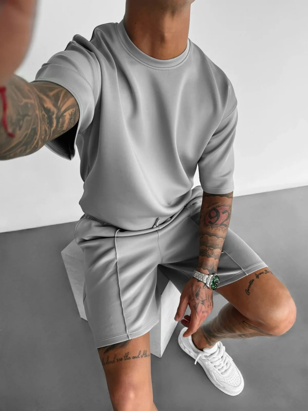 Men 2025 summer fashion sports design sense simple casual solid color quick drying short-sleeved T-shirt trend clothes