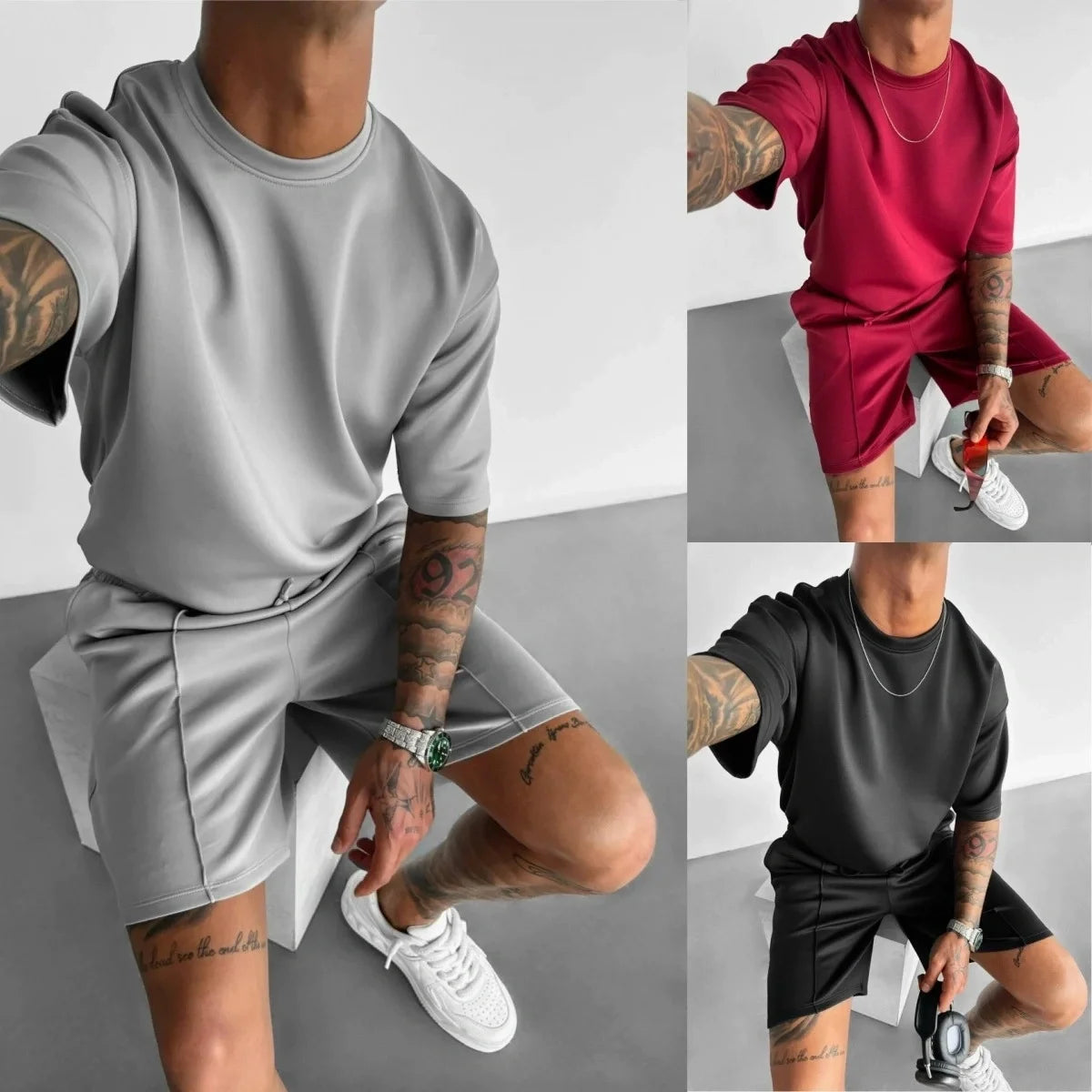 Men 2025 summer fashion sports design sense simple casual solid color quick drying short-sleeved T-shirt trend clothes