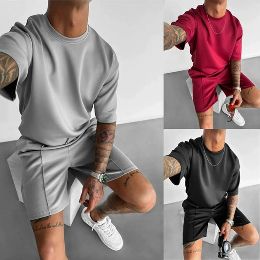 Men 2025 summer fashion sports design sense simple casual solid color quick drying short-sleeved T-shirt trend clothes