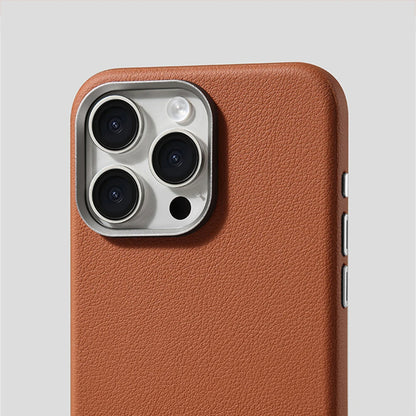 Luxury Alloy Lens Frame Business PU Leather Case For iPhone 17 16 Pro Max 15 14 Pro For Magsafe Magnetic Wireless Charge Cover