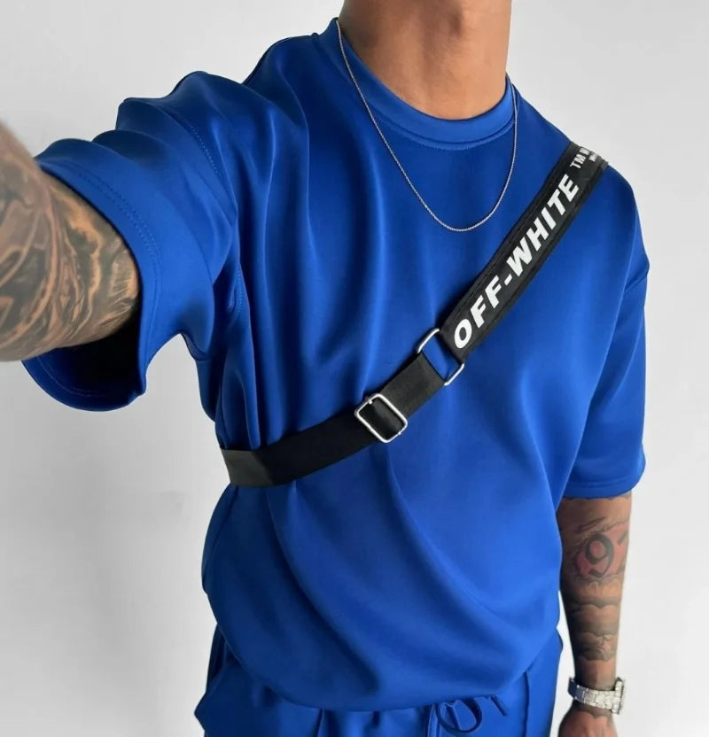 Men 2025 summer fashion sports design sense simple casual solid color quick drying short-sleeved T-shirt trend clothes