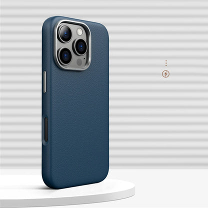 Luxury Alloy Lens Frame Business PU Leather Case For iPhone 17 16 Pro Max 15 14 Pro For Magsafe Magnetic Wireless Charge Cover