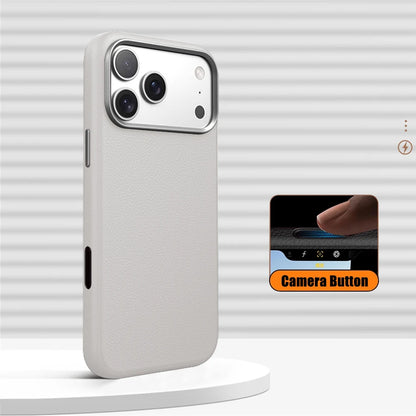 Luxury Alloy Lens Frame Business PU Leather Case For iPhone 17 16 Pro Max 15 14 Pro For Magsafe Magnetic Wireless Charge Cover