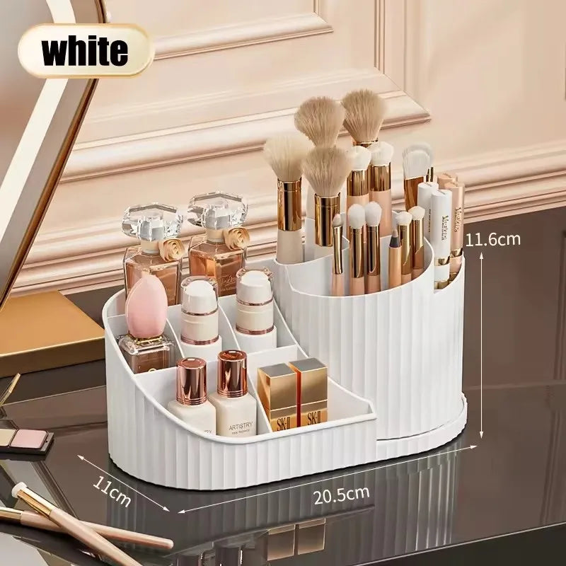 360° Rotating Vanity Makeup Organizer with Brush Holder, Large Spinning Cosmetic Storage for Skincare, Perfumes and Lotions