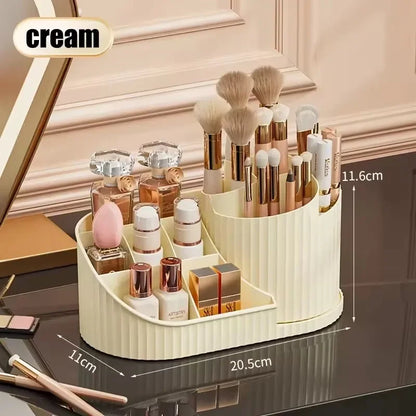360° Rotating Vanity Makeup Organizer with Brush Holder, Large Spinning Cosmetic Storage for Skincare, Perfumes and Lotions