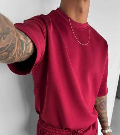 Men 2025 summer fashion sports design sense simple casual solid color quick drying short-sleeved T-shirt trend clothes