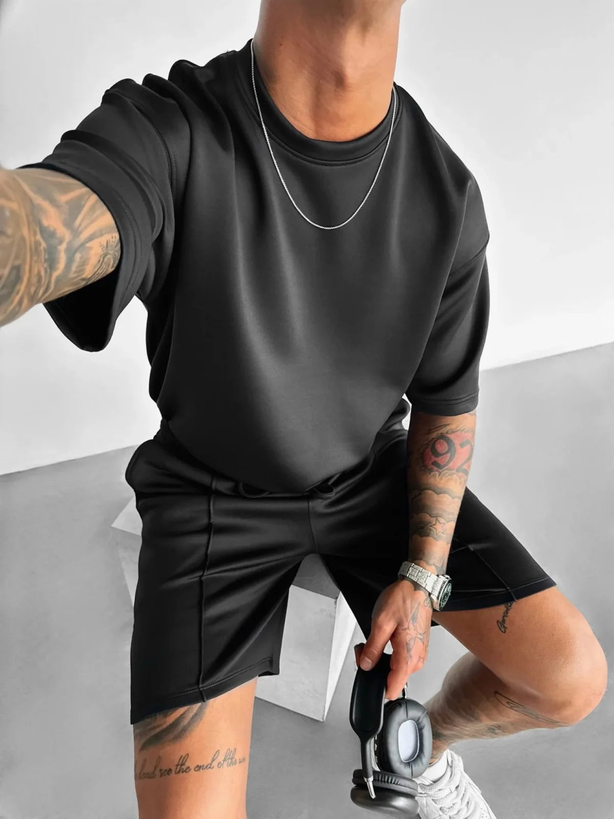 Men 2025 summer fashion sports design sense simple casual solid color quick drying short-sleeved T-shirt trend clothes