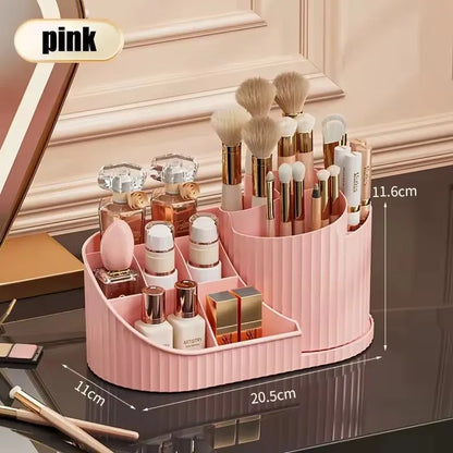360° Rotating Vanity Makeup Organizer with Brush Holder, Large Spinning Cosmetic Storage for Skincare, Perfumes and Lotions