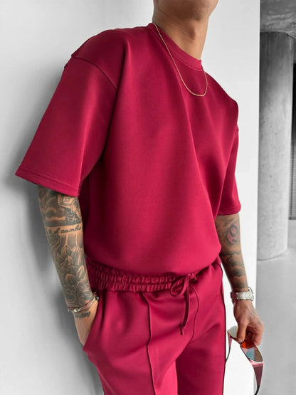 Men 2025 summer fashion sports design sense simple casual solid color quick drying short-sleeved T-shirt trend clothes