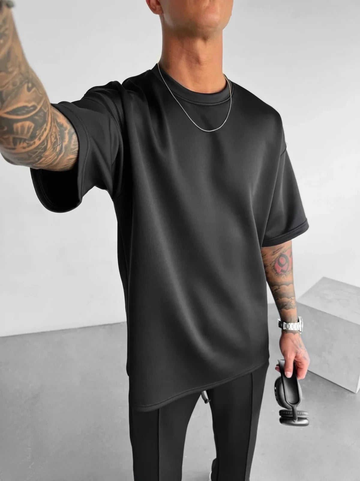 Men 2025 summer fashion sports design sense simple casual solid color quick drying short-sleeved T-shirt trend clothes