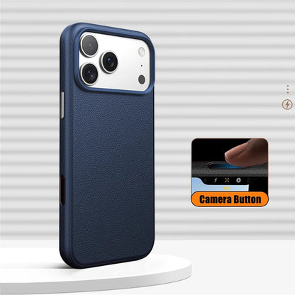 Luxury Alloy Lens Frame Business PU Leather Case For iPhone 17 16 Pro Max 15 14 Pro For Magsafe Magnetic Wireless Charge Cover