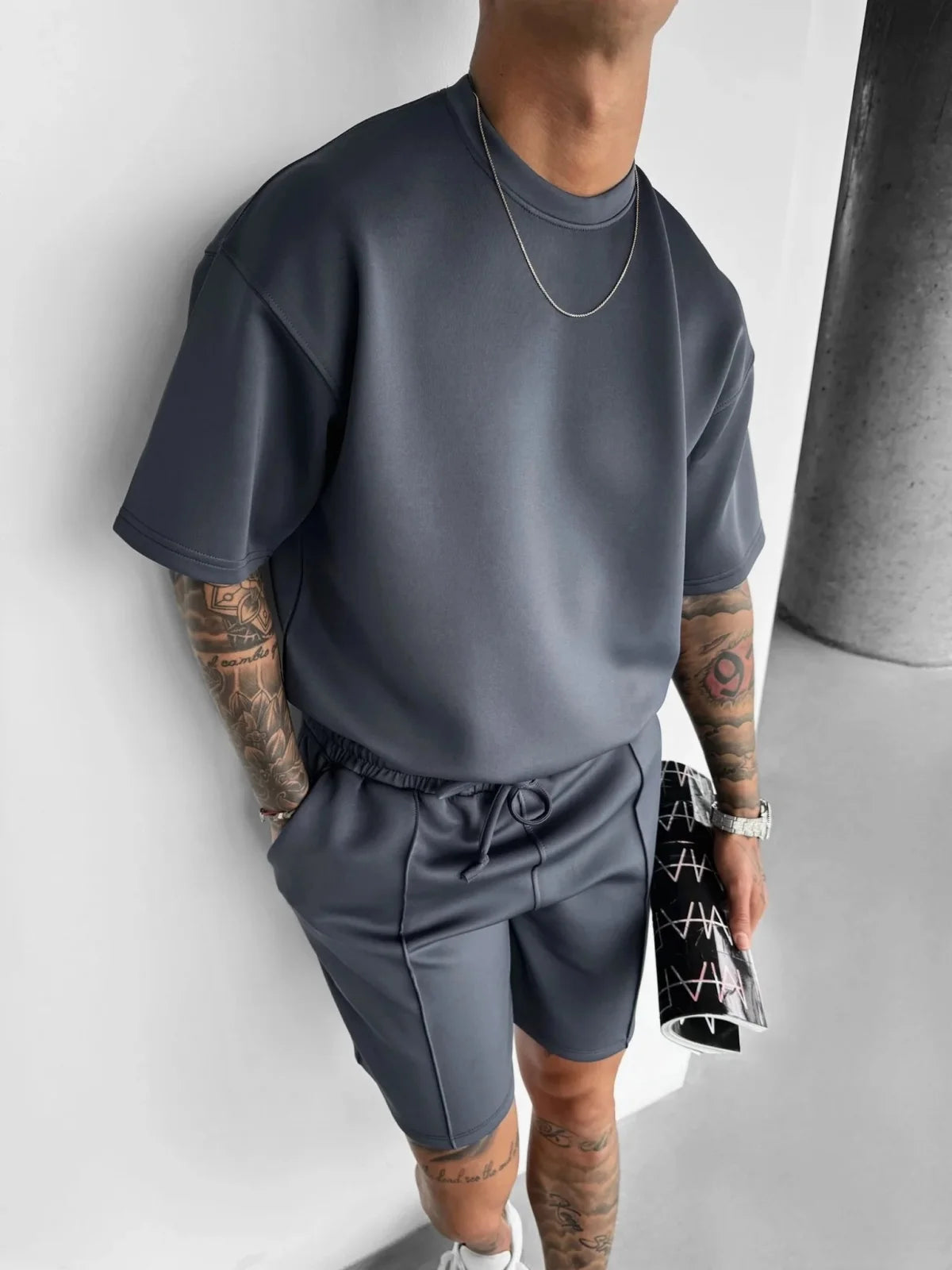 Men 2025 summer fashion sports design sense simple casual solid color quick drying short-sleeved T-shirt trend clothes