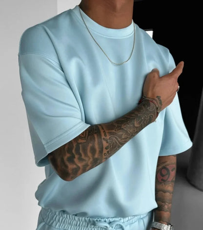 Men 2025 summer fashion sports design sense simple casual solid color quick drying short-sleeved T-shirt trend clothes