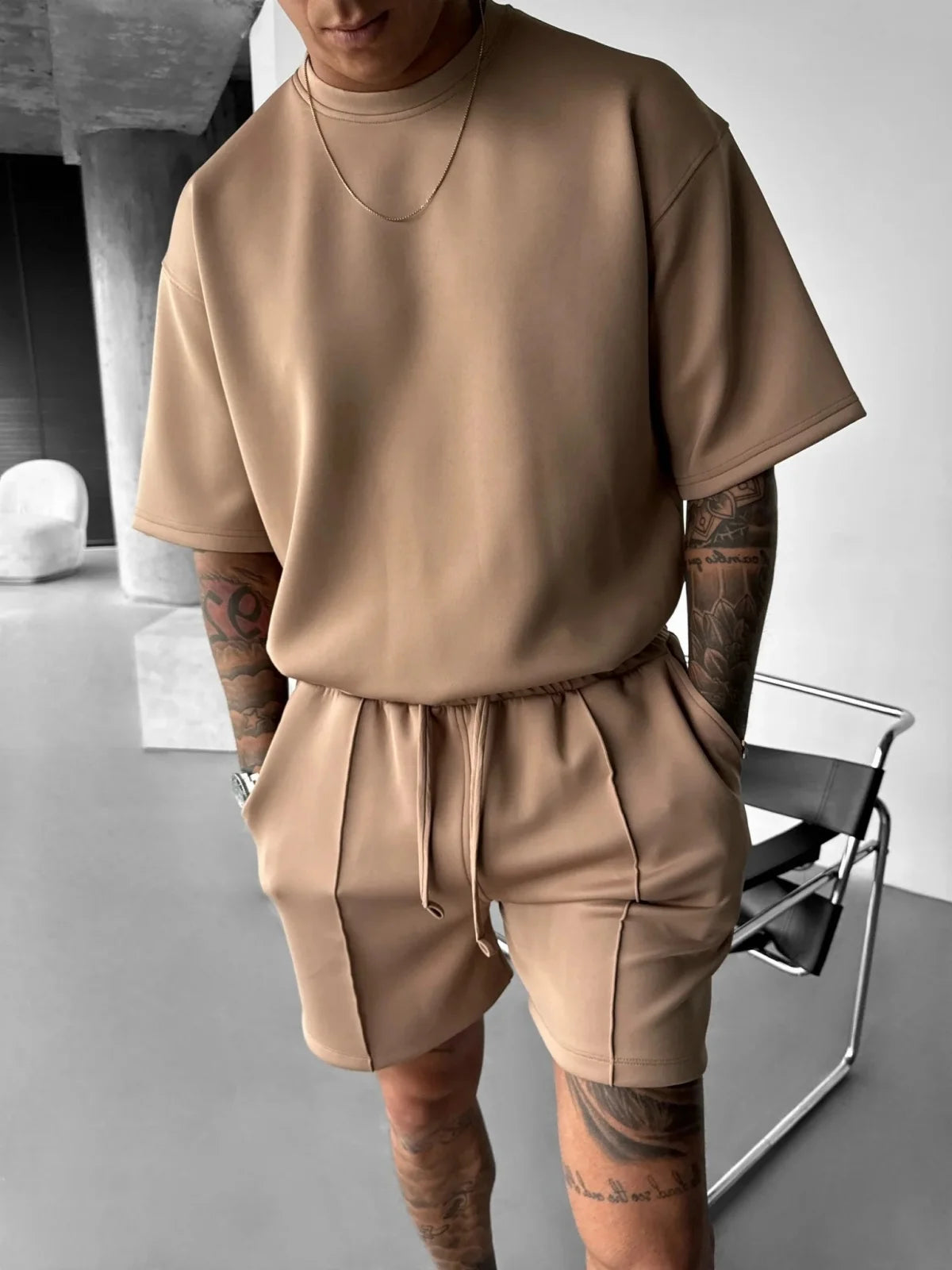 Men 2025 summer fashion sports design sense simple casual solid color quick drying short-sleeved T-shirt trend clothes