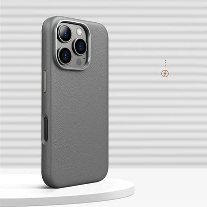 Luxury Alloy Lens Frame Business PU Leather Case For iPhone 17 16 Pro Max 15 14 Pro For Magsafe Magnetic Wireless Charge Cover